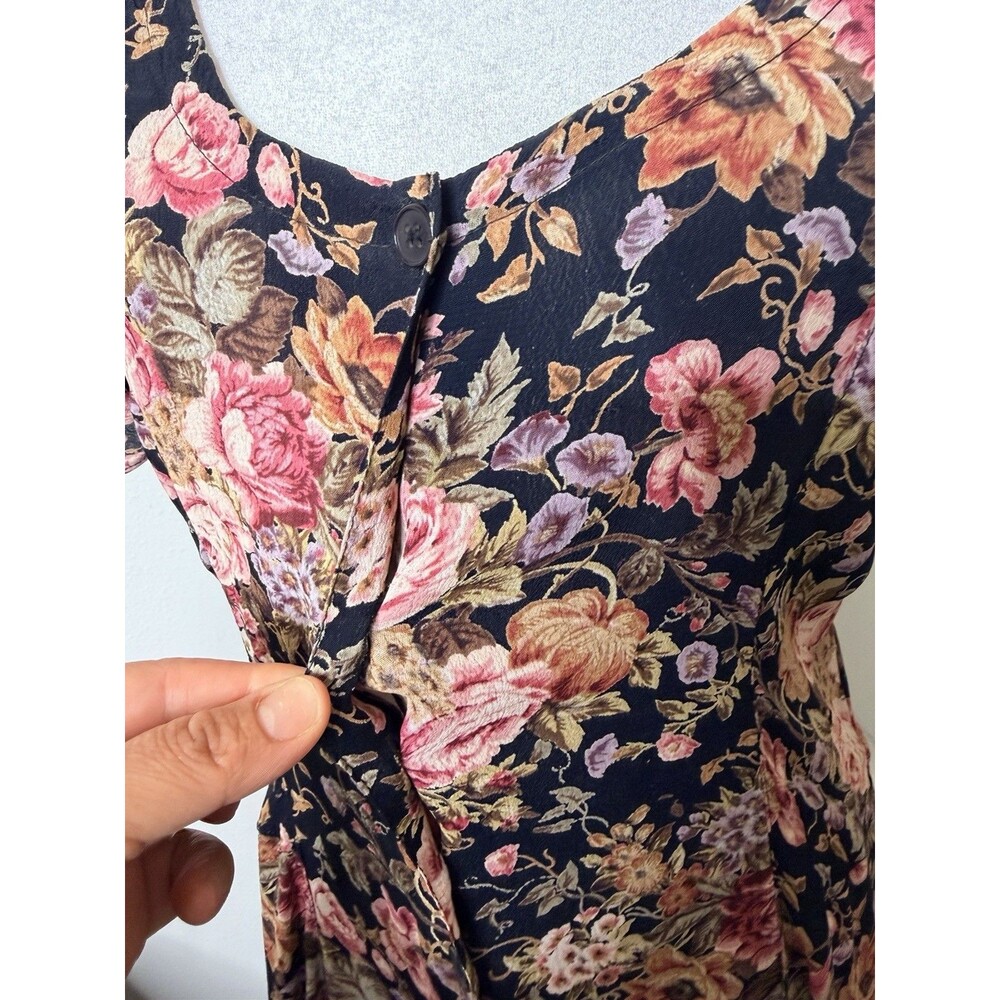 Starina Maxi Dress Medium Floral Button Front Short Sleeve Rayon Cottagecore - Picture 4 of 16